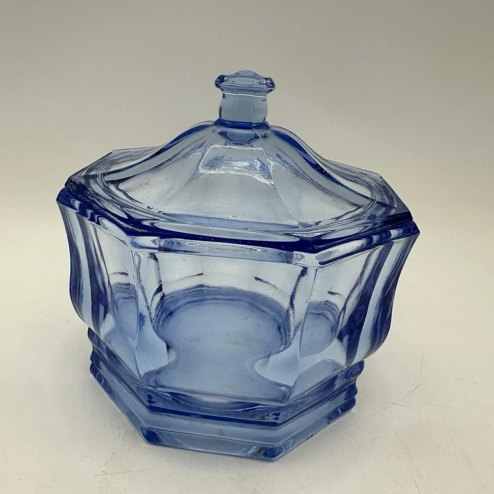 Vintage Indiana Glass Company‎ Concord Candy Dish W/Lid Blue Octagon 5.5